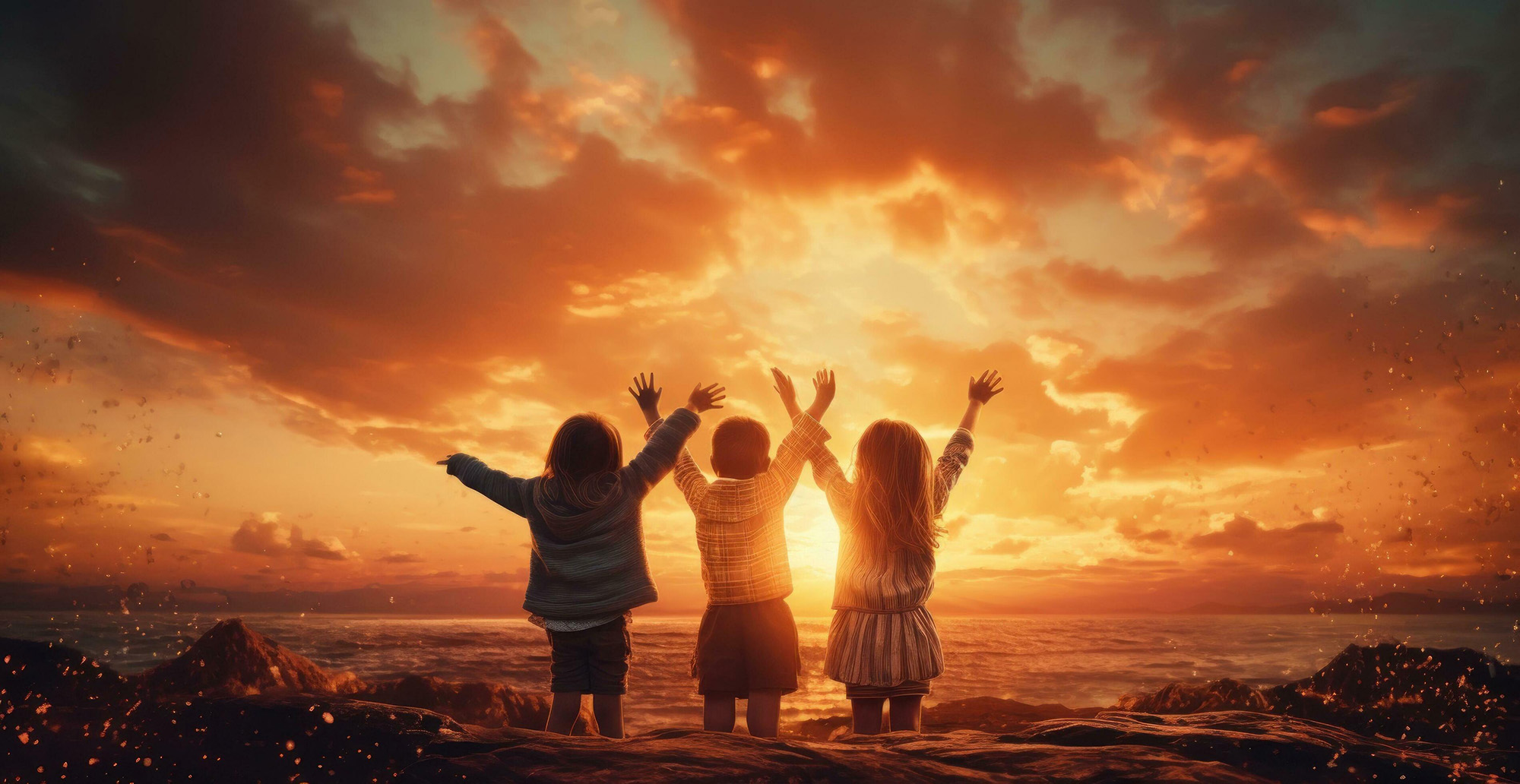Kids raising their arms to the sky
